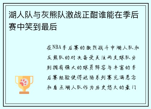 湖人队与灰熊队激战正酣谁能在季后赛中笑到最后